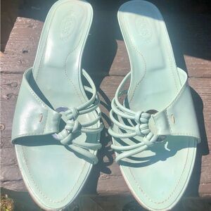 Tod’s Women's Pastel Blue/Seafoam Leather Mules